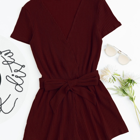 Pants - Burgundy Short Sleeved Romper